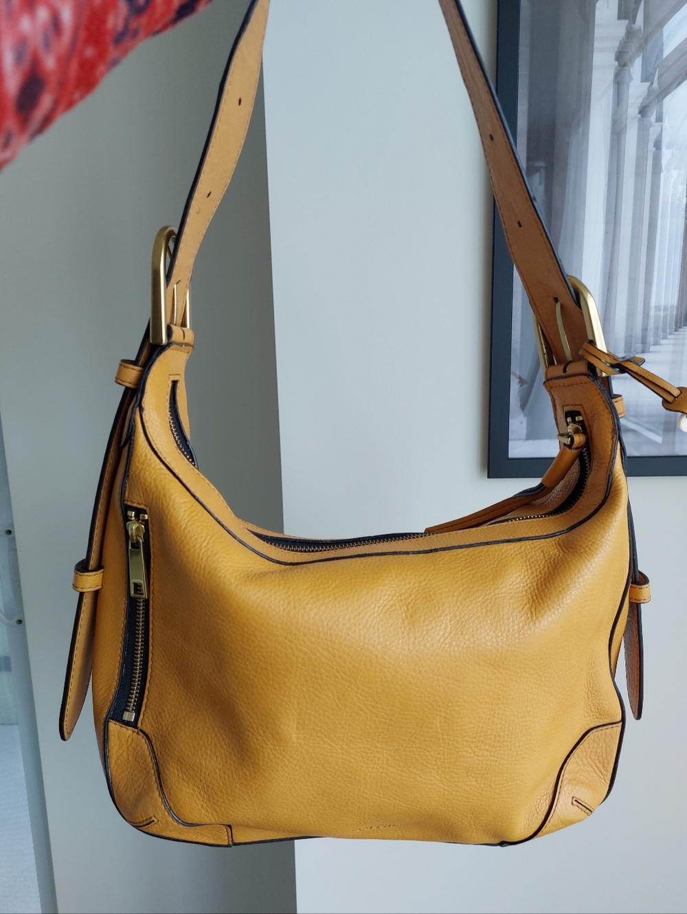 Fossil Leather Hobo Shoulder Bag Tan Soft Slouchy Satchel